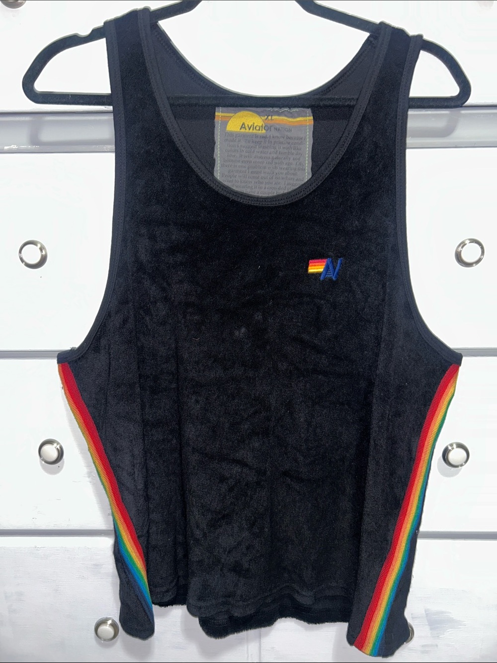 Aviator Nation Women’s Black Terry Tank with Rainbow Stripe Size XL